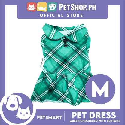 Pet Dress Checkered Green With Buttons Dress DG-CTN115M (Medium)