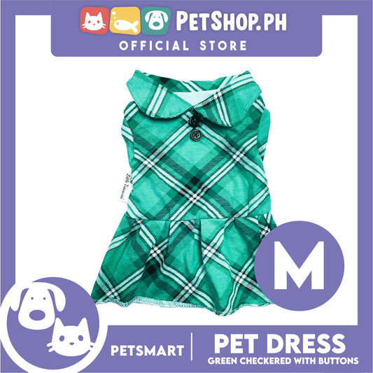 Pet Dress Checkered Green With Buttons Dress DG-CTN115M (Medium)