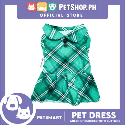 Pet Dress Checkered Green With Buttons Dress DG-CTN115M (Medium)