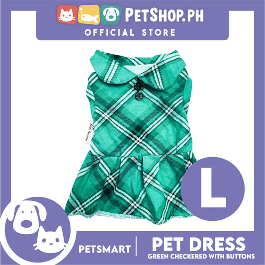 Pet Dress Checkered Green With Buttons Dress DG-CTN115L (Large)