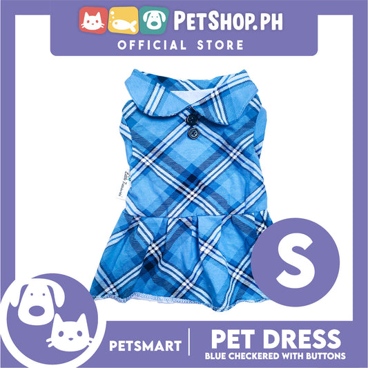 Pet Dress Checkered Blue With Buttons Dress DG-CTN116S (Small)