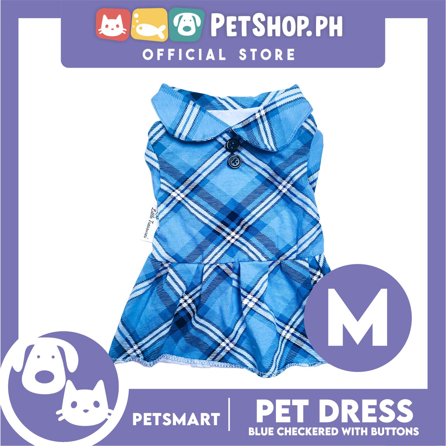 Pet Dress Checkered Blue With Buttons Dress DG-CTN116M (Medium)