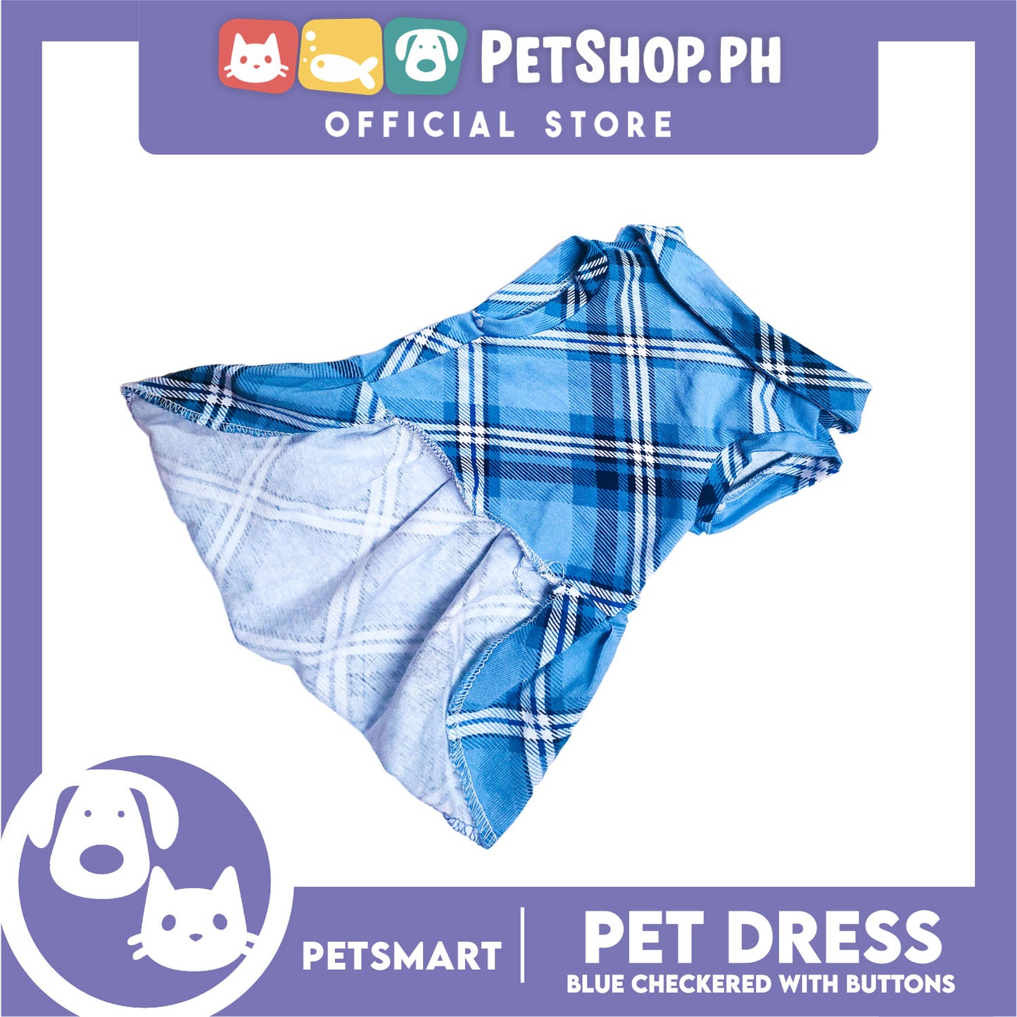 Pet Dress Checkered Blue With Buttons Dress DG-CTN116M (Medium)