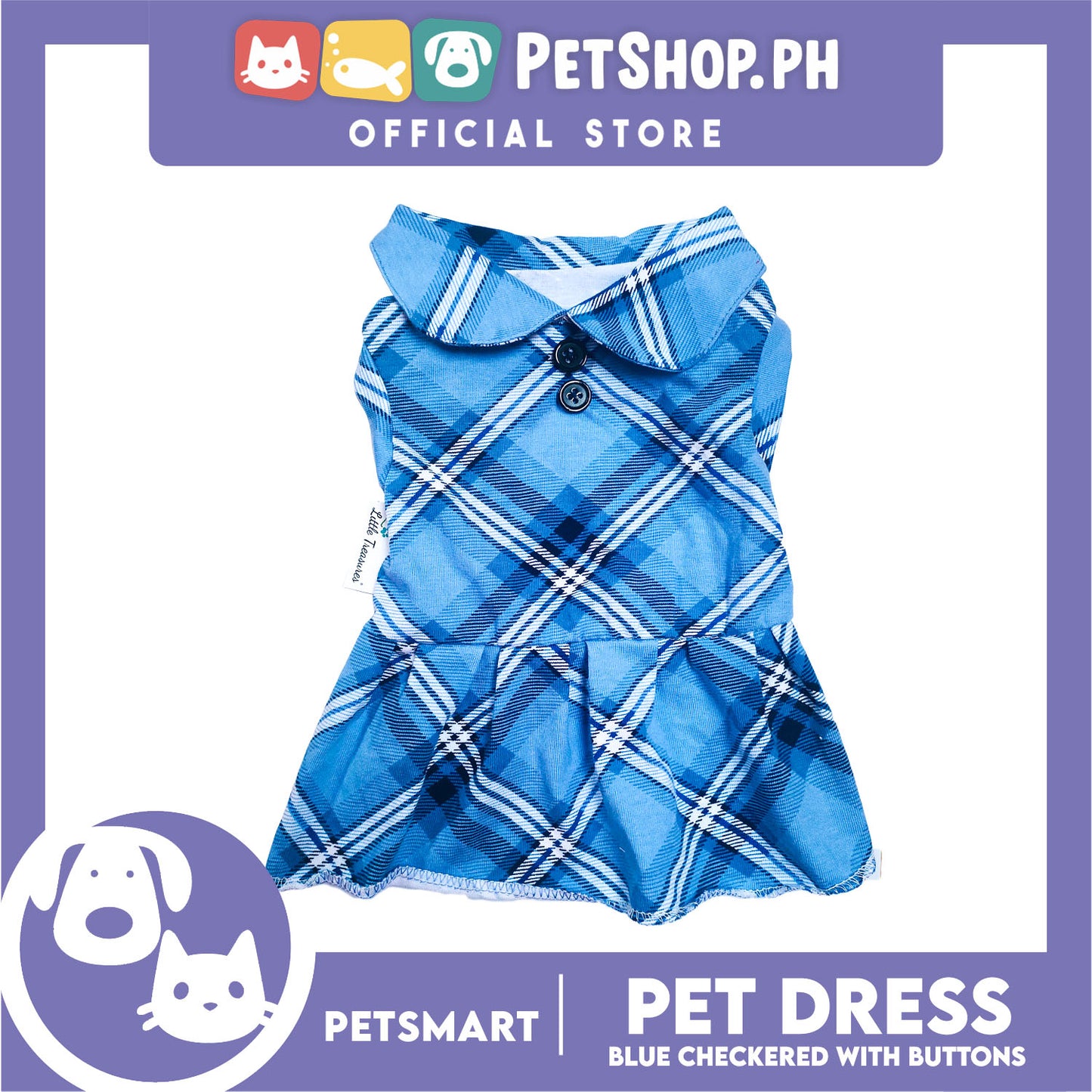 Pet Dress Checkered Blue With Buttons Dress DG-CTN116M (Medium)