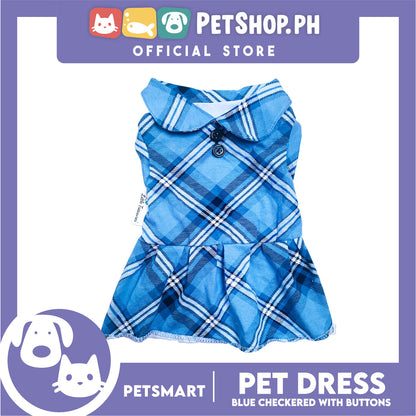 Pet Dress Checkered Blue With Buttons Dress DG-CTN116M (Medium)