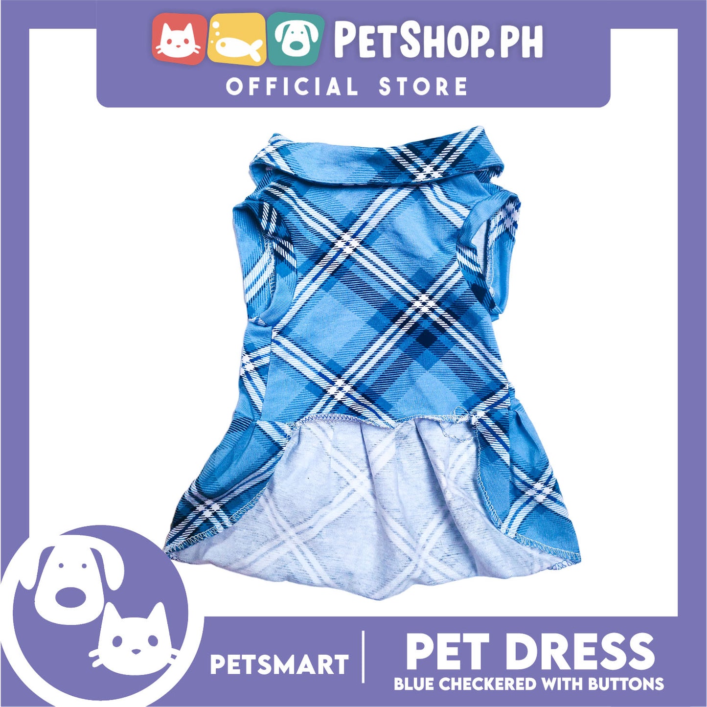 Pet Dress Checkered Blue With Buttons Dress DG-CTN116M (Medium)