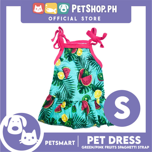 Pet Dress Fruits Design, Green Pink Color Spaghetti Strap Dress DG-CTN117S (Small) Perfect Fit For Dogs And Cats, Breathable Dress Clothes, Soft Lightweight Pet Clothing