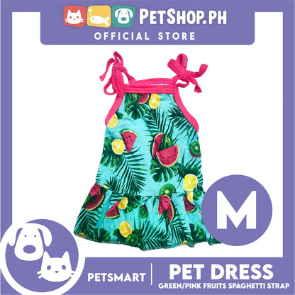 Pet Dress Fruits Design, Green Pink Color Spaghetti Strap Dress DG-CTN117M (Medium) Perfect Fit For Dogs And Cats, Breathable Dress Clothes, Soft Lightweight Pet Clothing