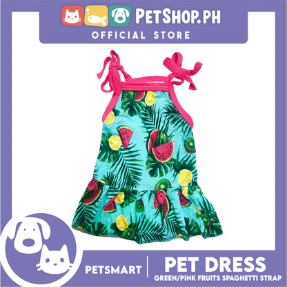 Pet Dress Fruits Design, Green Pink Color Spaghetti Strap Dress DG-CTN117M (Medium) Perfect Fit For Dogs And Cats, Breathable Dress Clothes, Soft Lightweight Pet Clothing