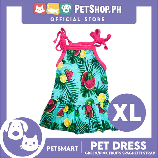 Pet Dress Fruits Design, Green Pink Color Spaghetti Strap Dress DG-CTN117XL (XL) Perfect Fit For Dogs And Cats, Breathable Dress Clothes, Soft Lightweight Pet Clothing