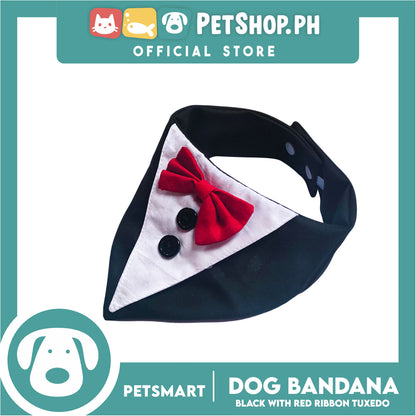 Pet Necktie Bandana Collar Scarf Black Tuxedo With Red Bow Tie Design DB-CTN29XS (XS) Perfect Fit For Dogs And Cats, Breathable, Soft Lightweight Pet Bandana Collar Scarf