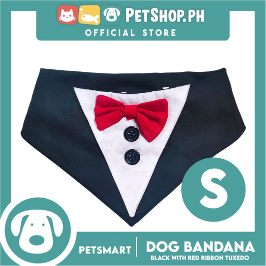Pet Necktie Bandana Collar Scarf Black Tuxedo With Red Bow Tie Design DB-CTN29S (Small) Perfect Fit For Dogs And Cats, Breathable, Soft Lightweight Pet Bandana Scarf
