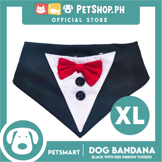Pet Necktie Bandana Collar Scarf Black Tuxedo With Red Bow Tie Design DB-CTN29XL (XL) Perfect Fit For Dogs And Cats, Breathable, Soft Lightweight Pet Bandana Scarf