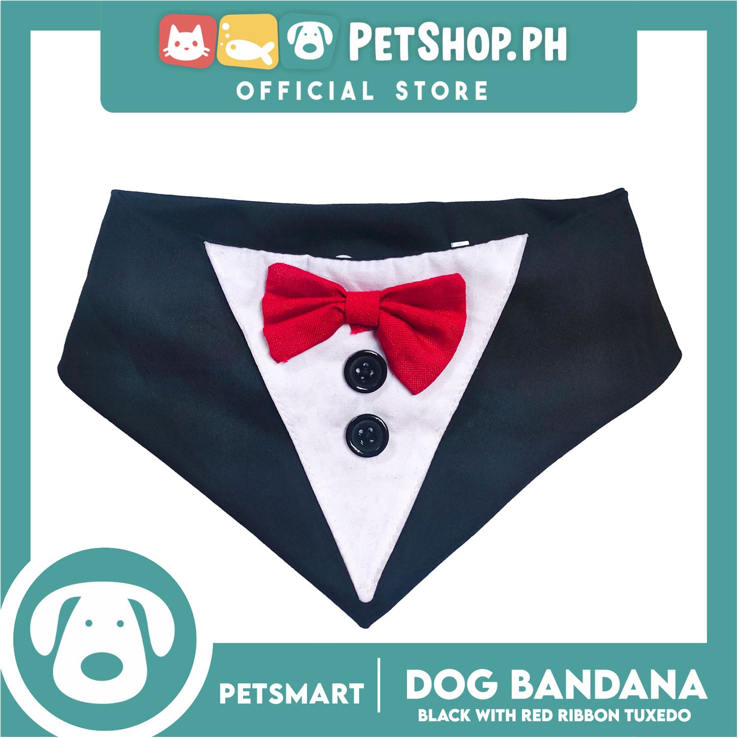 Pet Necktie Bandana Collar Scarf Black Tuxedo With Red Bow Tie Design DB-CTN29XL (XL) Perfect Fit For Dogs And Cats, Breathable, Soft Lightweight Pet Bandana Scarf