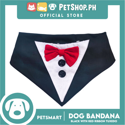 Pet Necktie Bandana Collar Scarf Black Tuxedo With Red Bow Tie Design DB-CTN29XL (XL) Perfect Fit For Dogs And Cats, Breathable, Soft Lightweight Pet Bandana Scarf