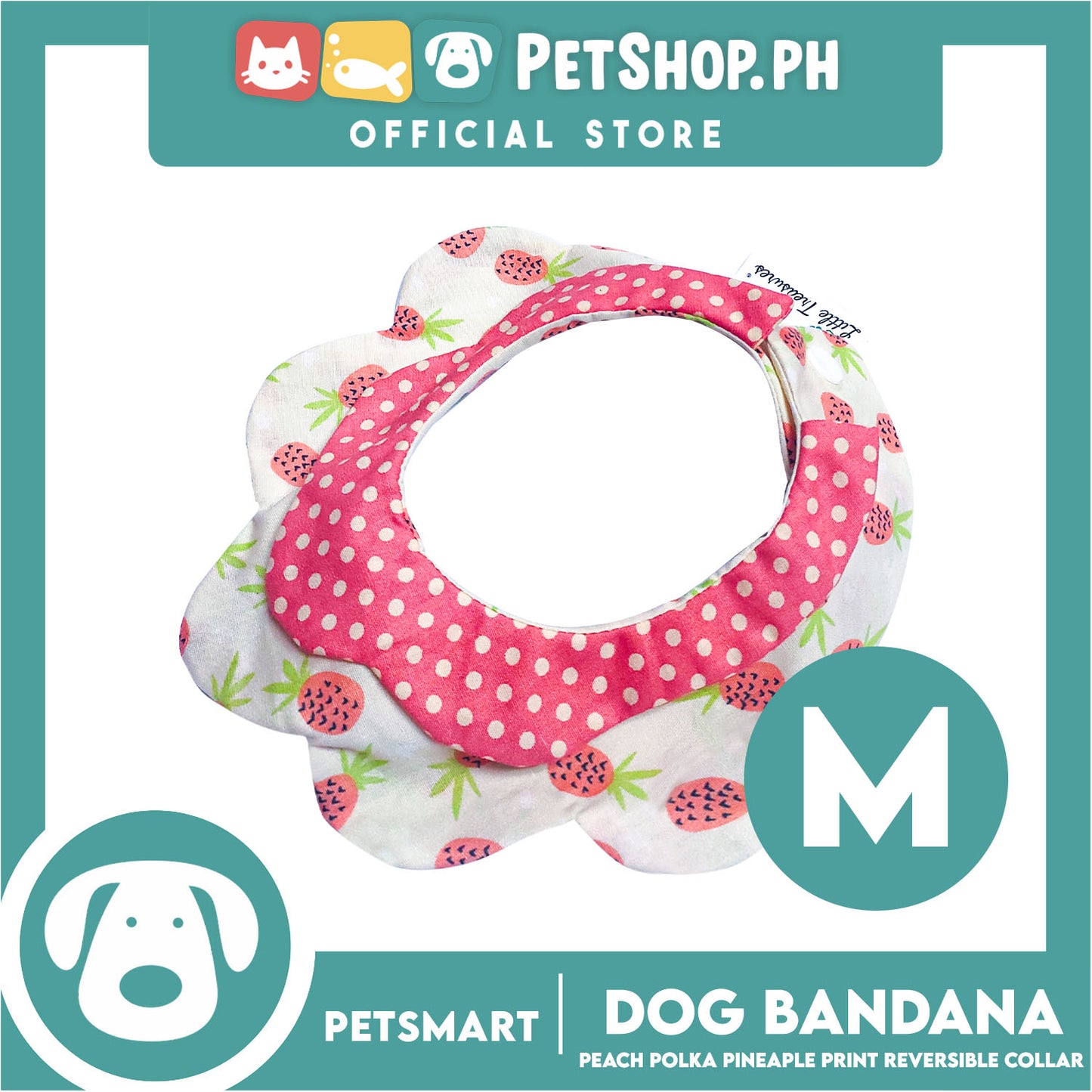 Pet Necktie Bandana Collar Scarf Peach Polka Dots Pineapple Design DB-CTN30M (Medium) Perfect Fit For Dogs And Cats, Breathable, Soft Lightweight Pet Bandana Collar Scarf