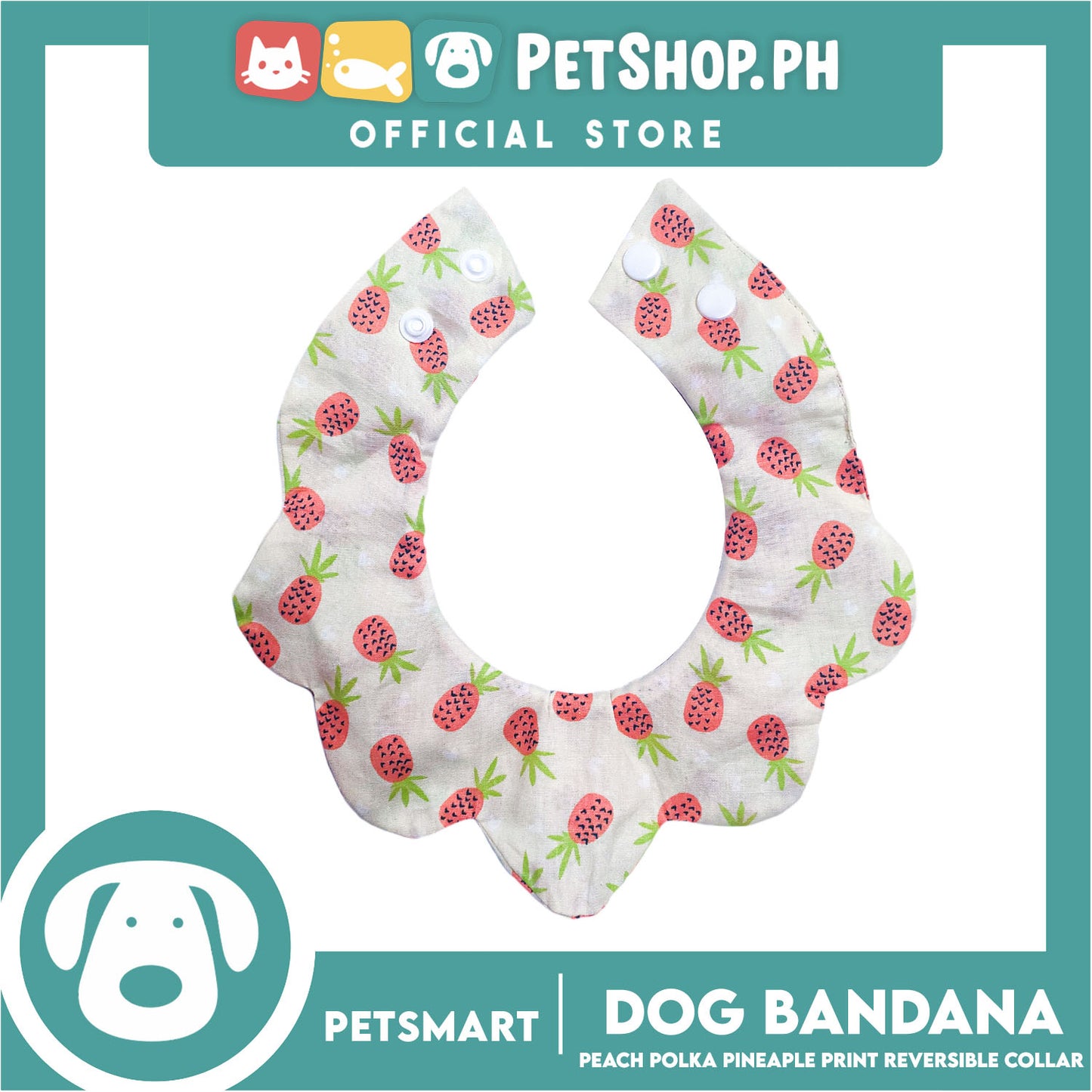 Pet Necktie Bandana Collar Scarf Peach Polka Dots Pineapple Design DB-CTN30M (Medium) Perfect Fit For Dogs And Cats, Breathable, Soft Lightweight Pet Bandana Collar Scarf