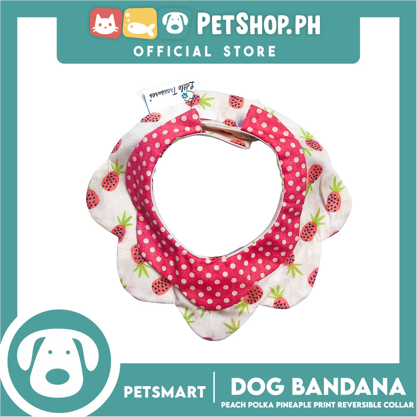 Pet Necktie Bandana Collar Scarf Peach Polka Dots Pineapple Design DB-CTN30M (Medium) Perfect Fit For Dogs And Cats, Breathable, Soft Lightweight Pet Bandana Collar Scarf