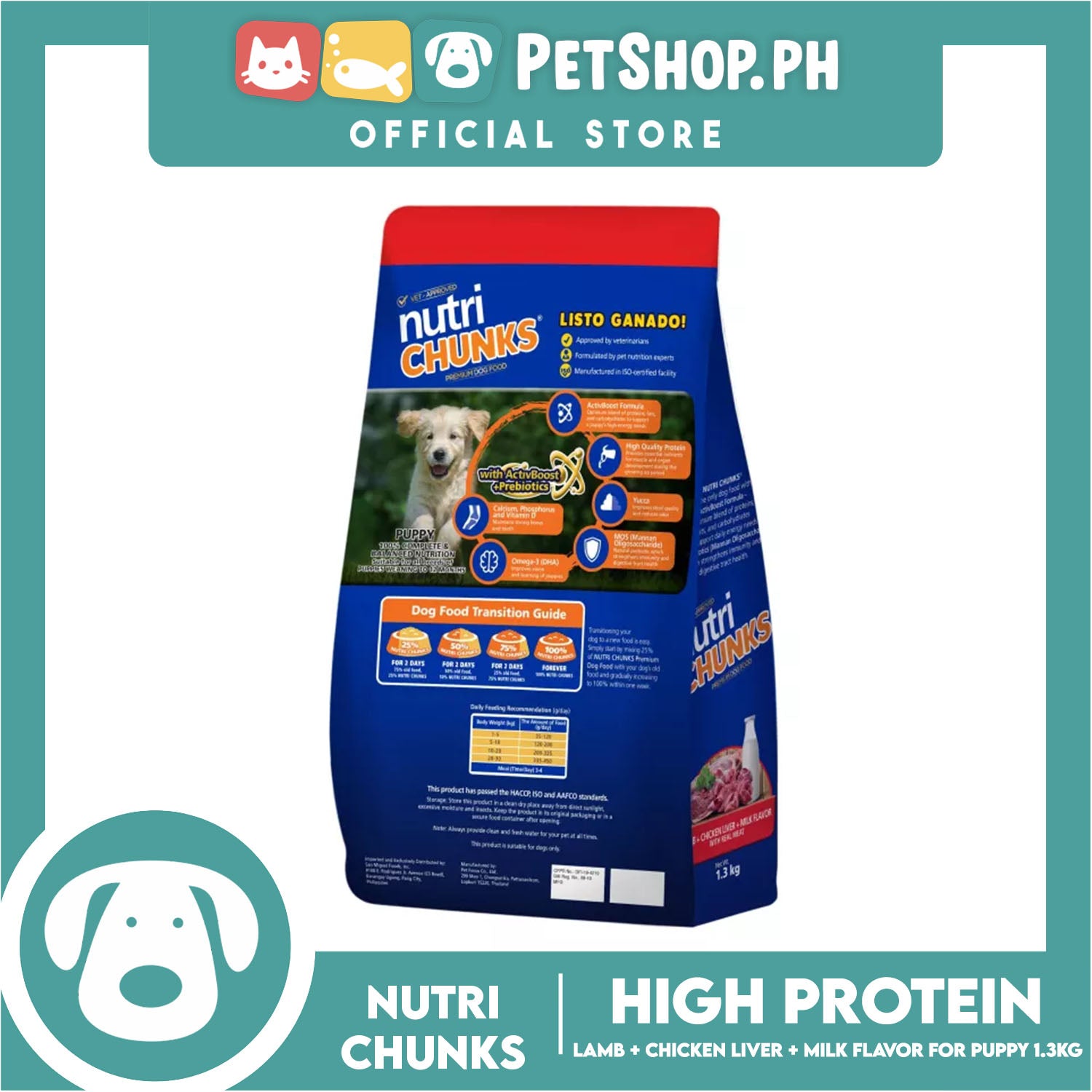 Nutri Chunks Hi Protein Premium Dog Food Puppy For All Breeds 1.3