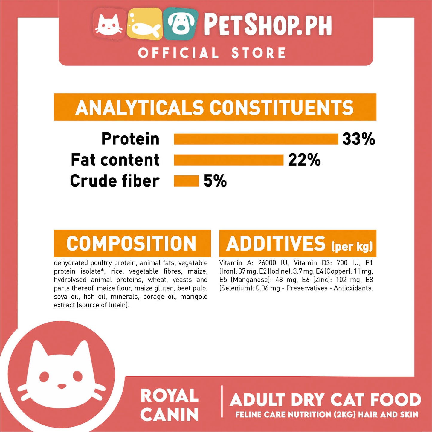 Royal Canin Hair & Skin Care (2kg) Adult Dry Cat Food - Feline Care Nutrition