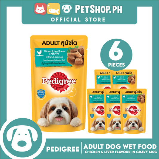 6pcs Pedigree Wet Food For Adult Dog, Complete And Balance Nutrition 130g (Chicken And Liver Flavor In Gravy)
