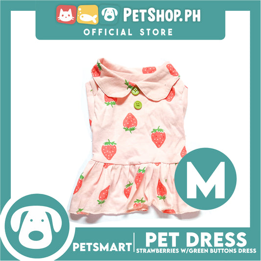 Pet Dress Strawberries With Green Buttons Dress DG-CTN121M (Medium) Perfect Fit For Dogs And Cats, Pet Dress Clothes, Soft and Comfortable Pet Clothing