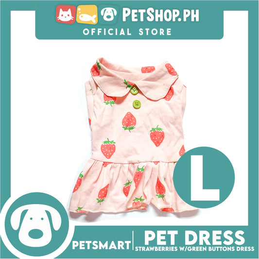 Pet Dress Strawberries With Green Buttons Dress DG-CTN121L (Large) Perfect Fit For Dogs And Cats, Pet Dress Clothes, Soft and Comfortable Pet Clothing