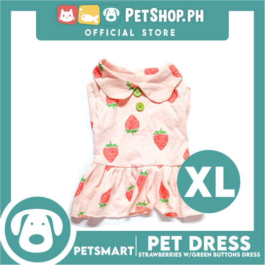 Pet Dress Strawberries With Green Buttons Dress DG-CTN121XL (Extra Large) Perfect Fit For Dogs And Cats, Pet Dress Clothes, Soft and Comfortable Pet Clothing