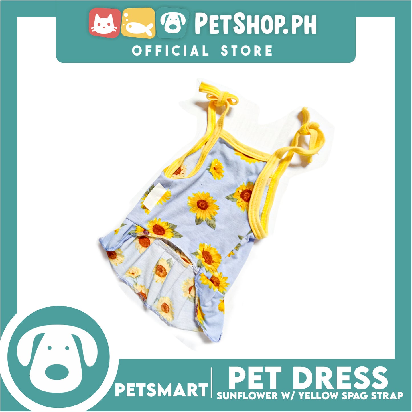 Pet Dress Sunflower With Yellow Spaghetti Strap Dress DG-CTN122S (Small) Perfect Fit For Dogs And Cats, Pet Dress Clothes, Soft and Comfortable Pet Clothing