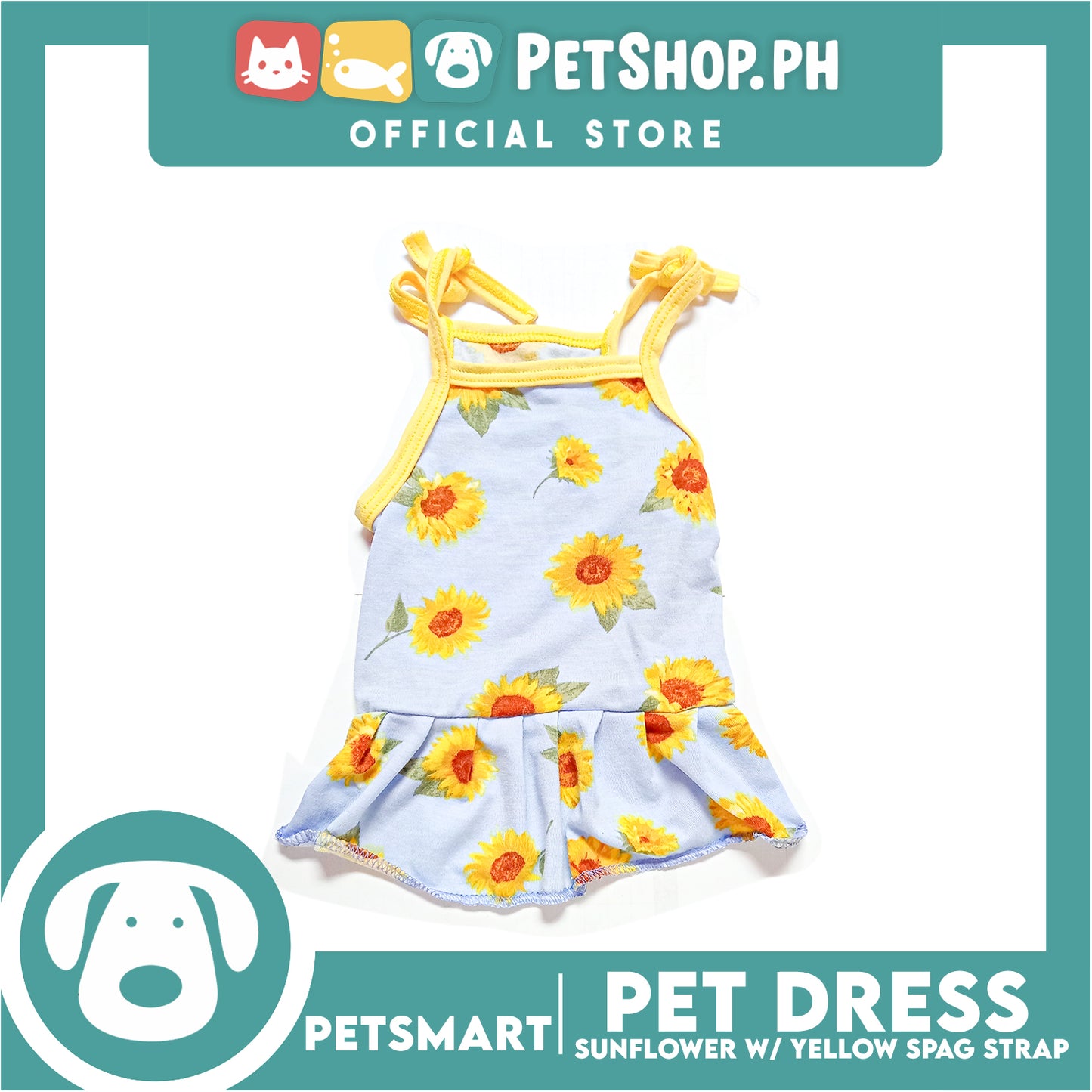 Pet Dress Sunflower With Yellow Spaghetti Strap Dress DG-CTN122M (Medium) Perfect Fit For Dogs And Cats, Pet Dress Clothes, Soft and Comfortable Pet Clothing