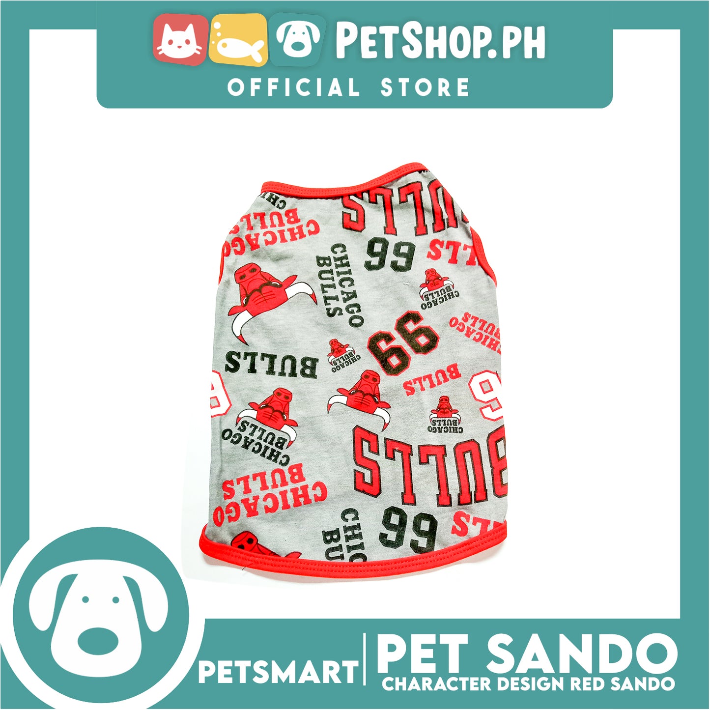 Pet Sando Apparel Character Design Red Sando DG-CTN124XL (Extra Large) Perfect Fit For Dogs And Cats, Pet Clothes, Soft and Comfortable Pet Clothing