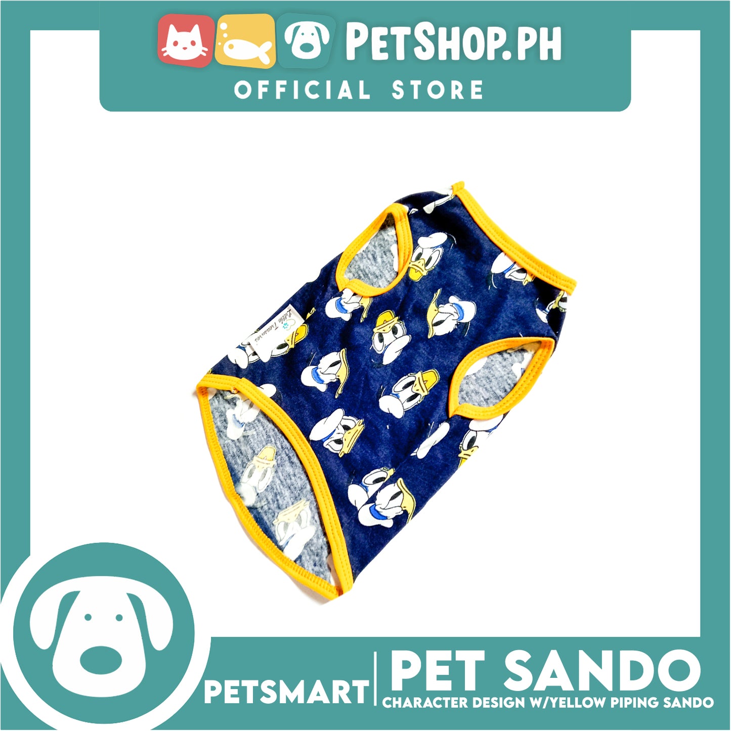 Pet Sando Apparel Character Design With Yellow Piping Sando DG-CTN125S (Small)