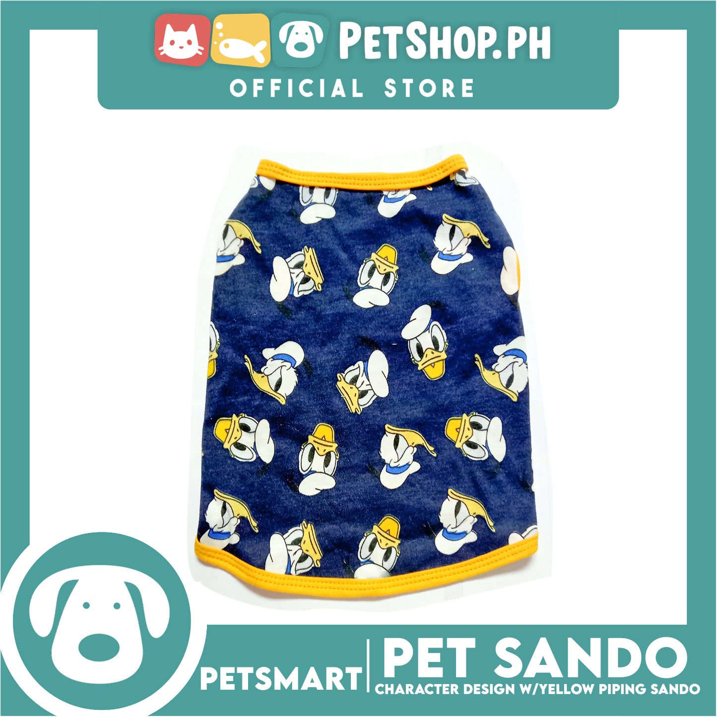 Pet Sando Apparel Character Design With Yellow Piping Sando DG-CTN125S (Small)