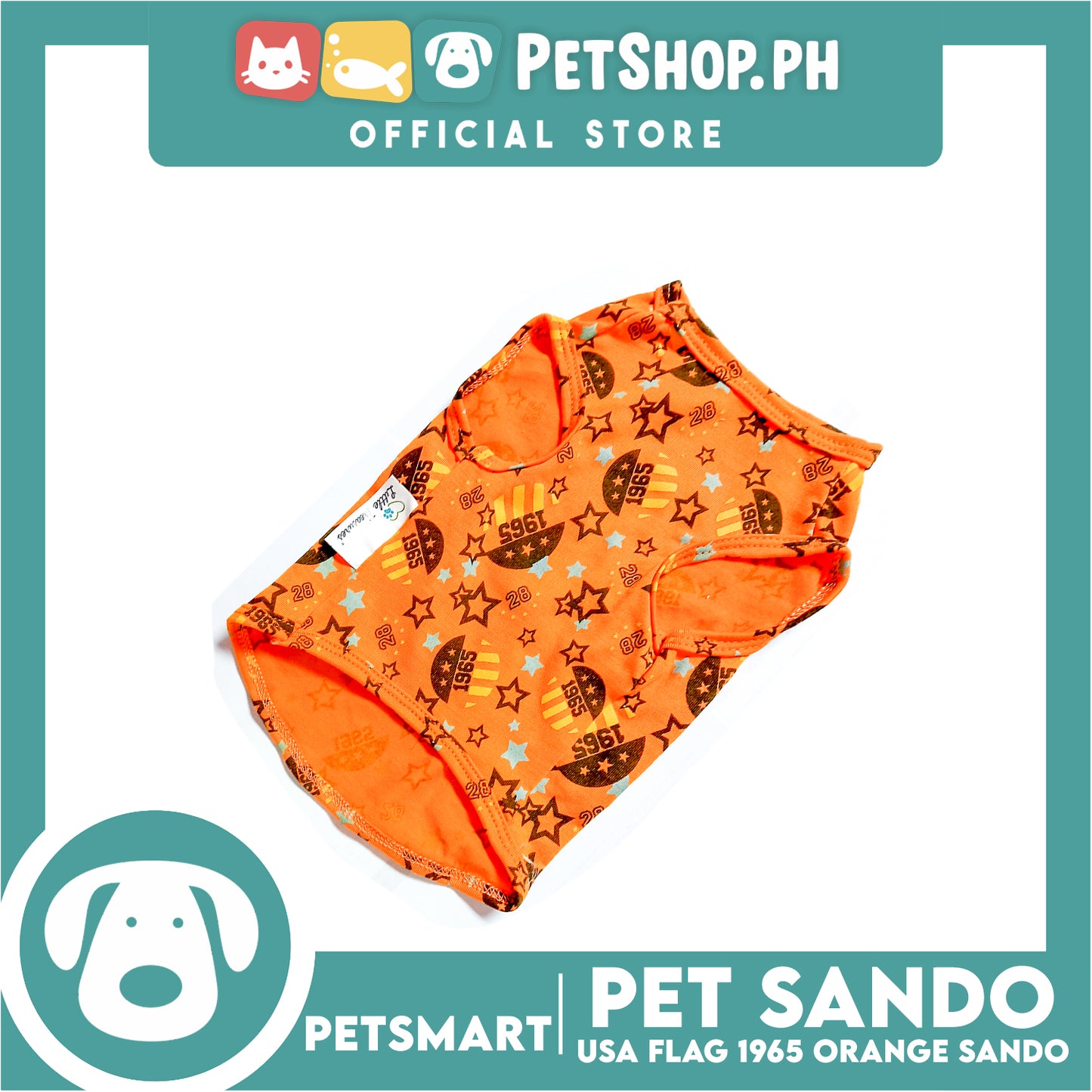 Pet Sando Apparel USA Flag 1965 Orange Sando DG-CTN127L (Large) Perfect Fit For Dogs And Cats, Pet Clothes, Soft and Comfortable Pet Clothing