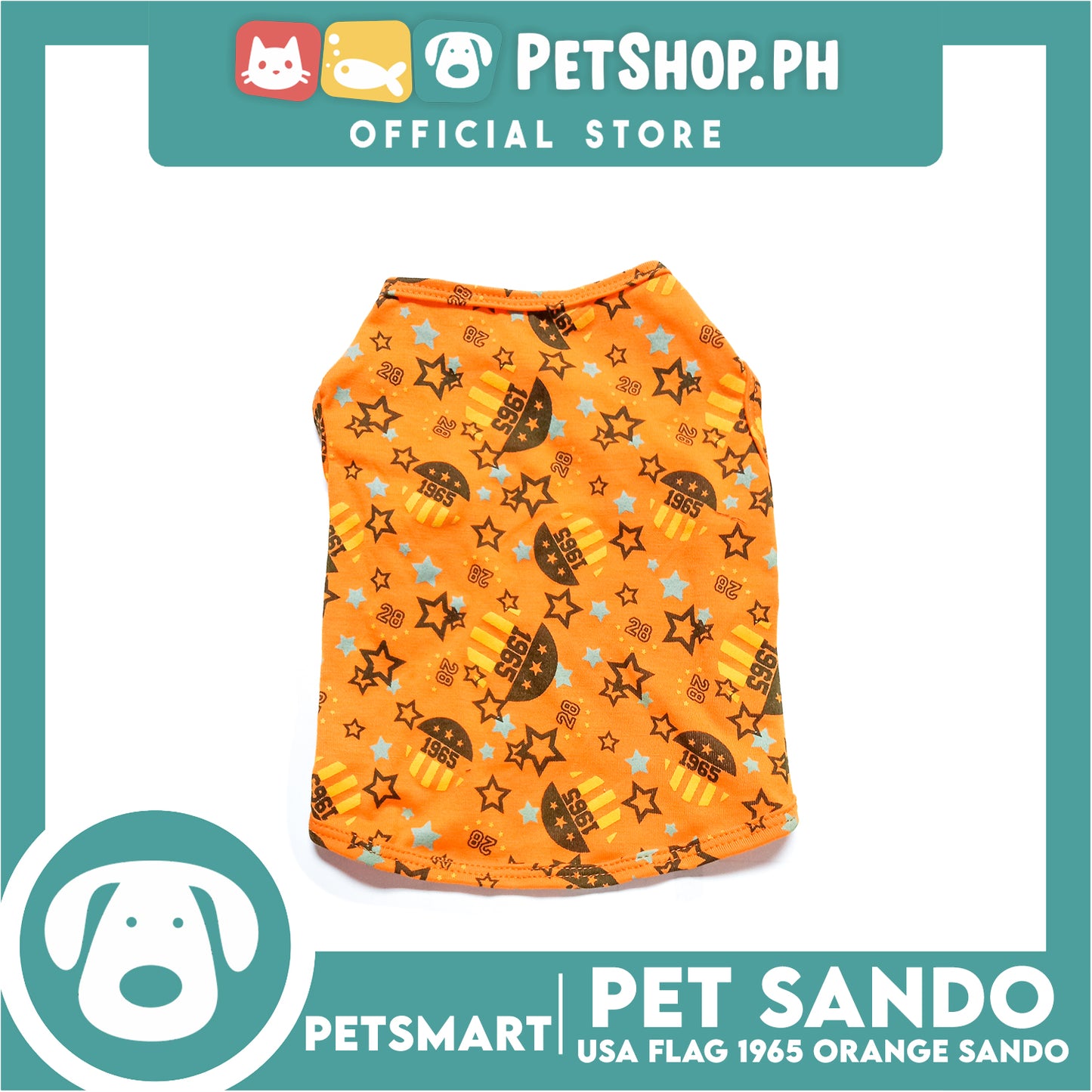 Pet Sando Apparel USA Flag 1965 Orange Sando DG-CTN127L (Large) Perfect Fit For Dogs And Cats, Pet Clothes, Soft and Comfortable Pet Clothing