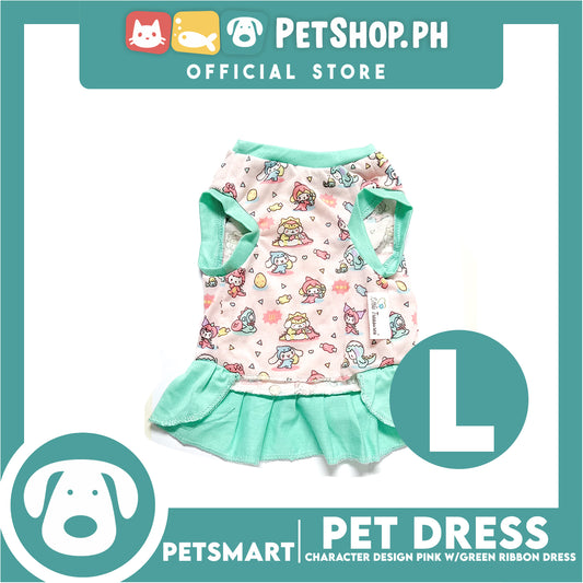 Pet Dress With Character Design Pink With Green Ribbon Dress DG-CTN119L (Large)