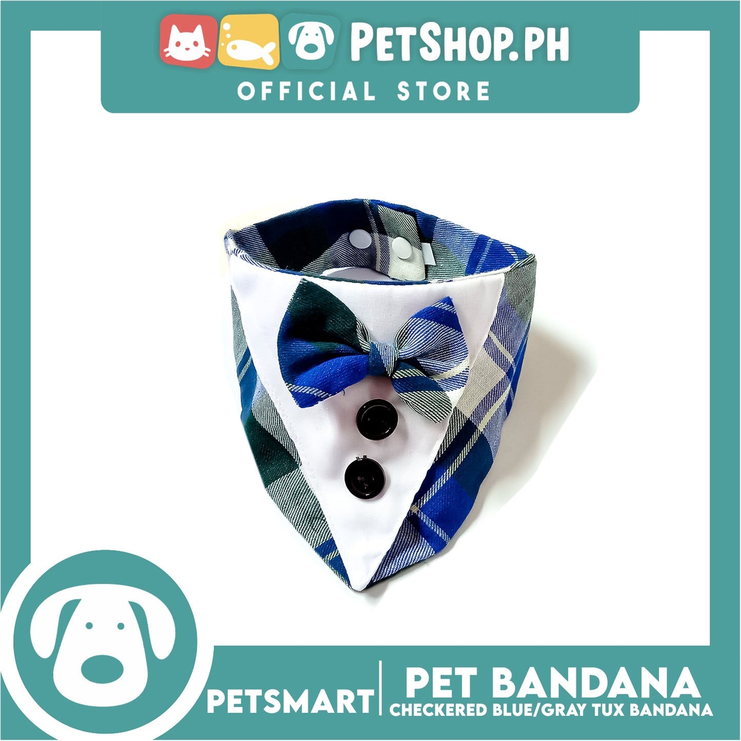 Pet Bandana Collar Scarf Checkered Blue Gray Tux Bandana DB-CTN32XS (Extra Small) Perfect Fit For Dogs And Cats, Breathable, Soft Lightweight, Fashionable Pet Bandana