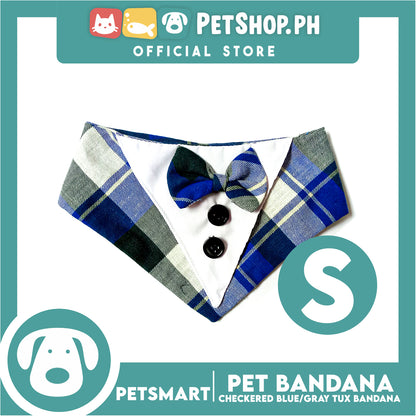 Pet Bandana Collar Scarf Checkered Blue Gray Tux Bandana DB-CTN32S (Small) Perfect Fit For Dogs And Cats, Breathable, Soft Lightweight, Fashionable Pet Bandana