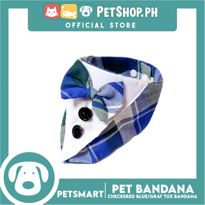 Pet Bandana Collar Scarf Checkered Blue Gray Tux Bandana DB-CTN32S (Small) Perfect Fit For Dogs And Cats, Breathable, Soft Lightweight, Fashionable Pet Bandana