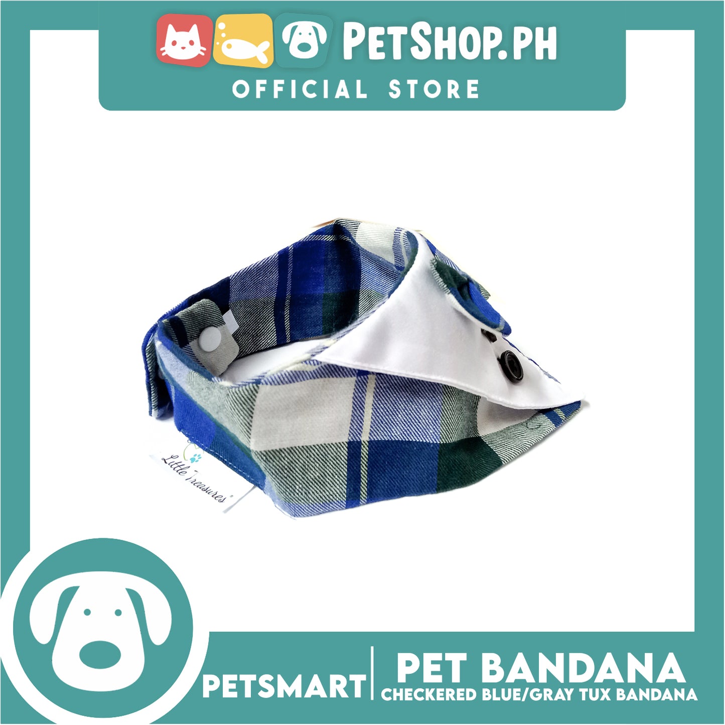 Pet Bandana Collar Scarf Checkered Blue Gray Tux Bandana DB-CTN32S (Small) Perfect Fit For Dogs And Cats, Breathable, Soft Lightweight, Fashionable Pet Bandana