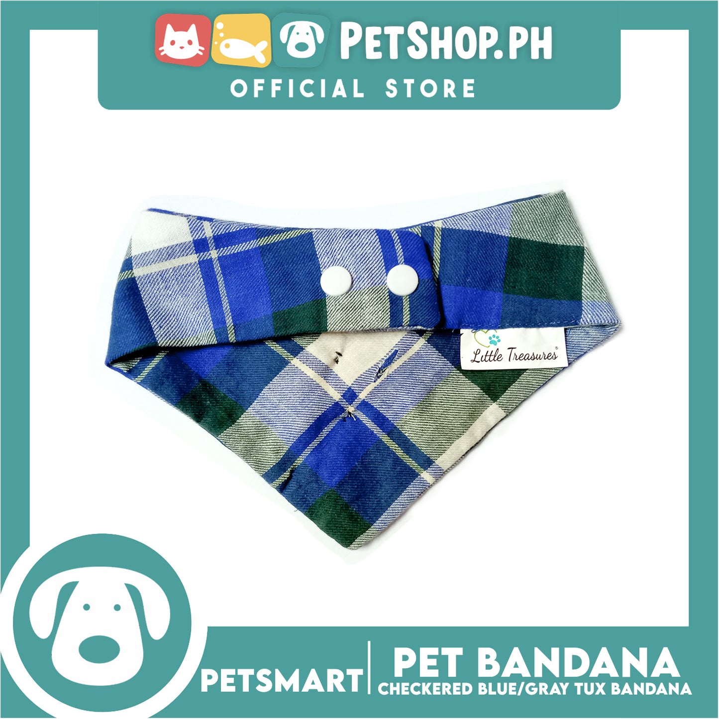 Pet Bandana Collar Scarf Checkered Blue Gray Tux Bandana DB-CTN32S (Small) Perfect Fit For Dogs And Cats, Breathable, Soft Lightweight, Fashionable Pet Bandana