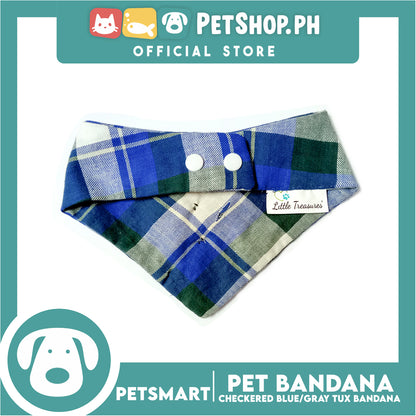 Pet Bandana Collar Scarf Checkered Blue Gray Tux Bandana DB-CTN32S (Small) Perfect Fit For Dogs And Cats, Breathable, Soft Lightweight, Fashionable Pet Bandana