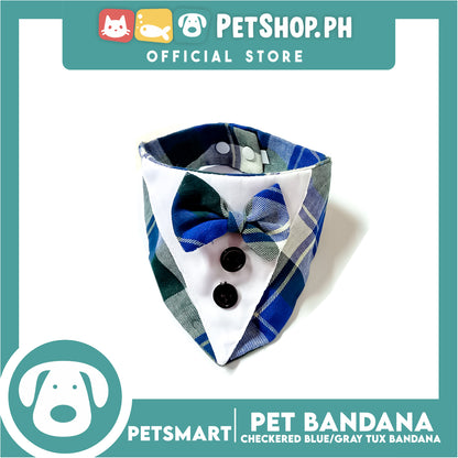 Pet Bandana Collar Scarf Checkered Blue Gray Tux Bandana DB-CTN32L (Large) Perfect Fit For Dogs And Cats, Breathable, Soft Lightweight, Fashionable Pet Bandana