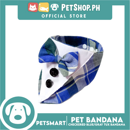 Pet Bandana Collar Scarf Checkered Blue Gray Tux Bandana DB-CTN32L (Large) Perfect Fit For Dogs And Cats, Breathable, Soft Lightweight, Fashionable Pet Bandana