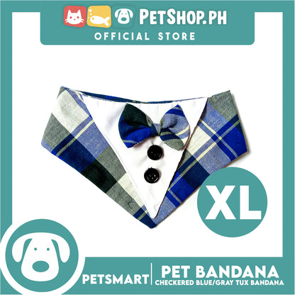 Pet Bandana Collar Scarf Checkered Blue Gray Tux Bandana DB-CTN32XL (Extra Large) Perfect Fit For Dogs And Cats, Breathable, Soft Lightweight, Fashionable Pet Bandana