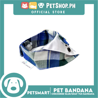 Pet Bandana Collar Scarf Checkered Blue Gray Tux Bandana DB-CTN32XL (Extra Large) Perfect Fit For Dogs And Cats, Breathable, Soft Lightweight, Fashionable Pet Bandana