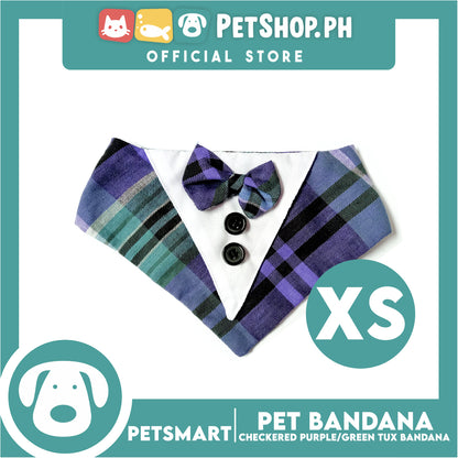 Pet Bandana Collar Scarf Checkered Purple Green Tux Bandana DB-CTN33XS (Extra Small) Perfect Fit For Dogs And Cats, Breathable, Soft Lightweight, Fashionable Pet Bandana