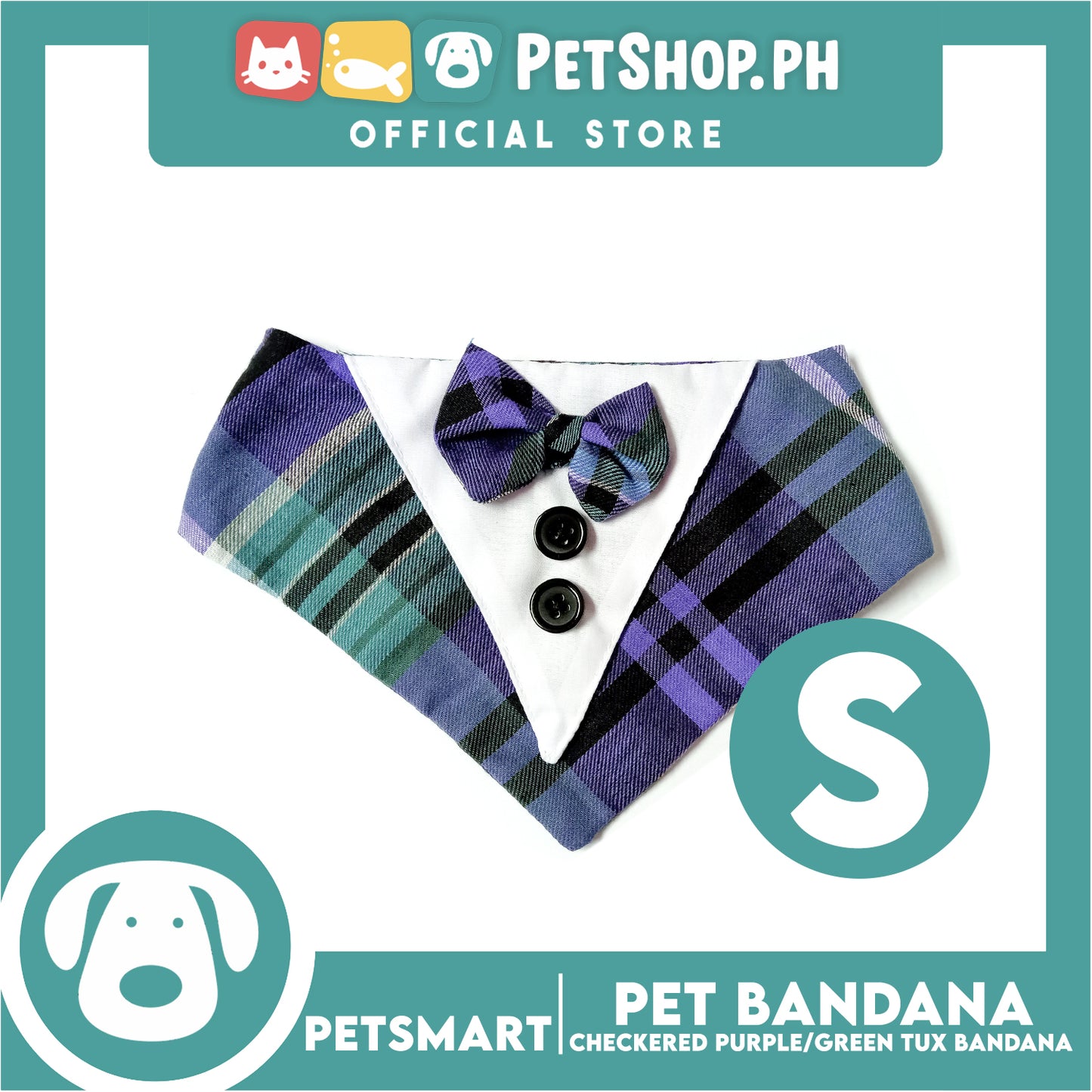 Pet Bandana Collar Scarf Checkered Purple Green Tux Bandana DB-CTN33S (Small)