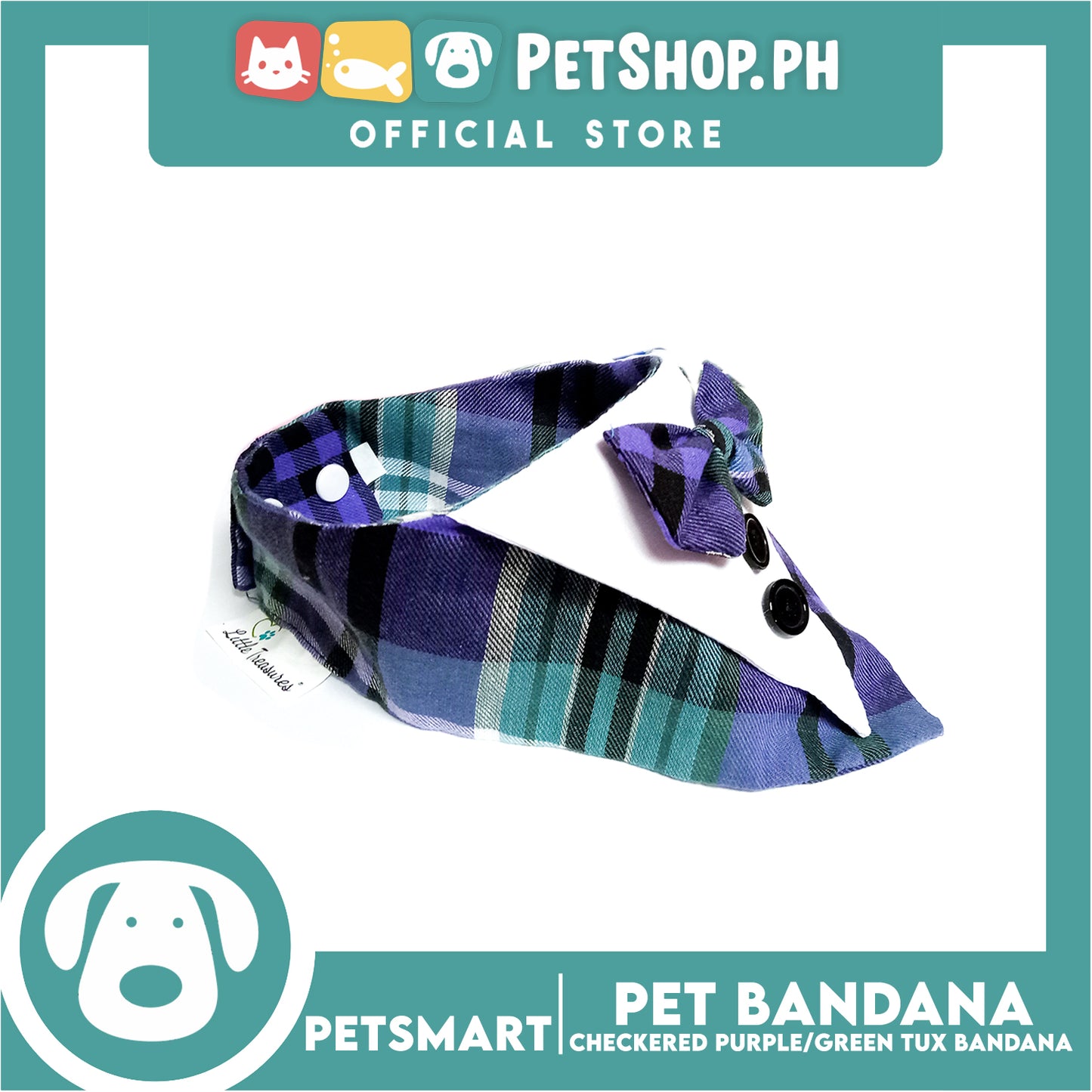 Pet Bandana Collar Scarf Checkered Purple Green Tux Bandana DB-CTN33L (Large) Perfect Fit For Dogs And Cats, Breathable, Soft Lightweight, Fashionable Pet Bandana