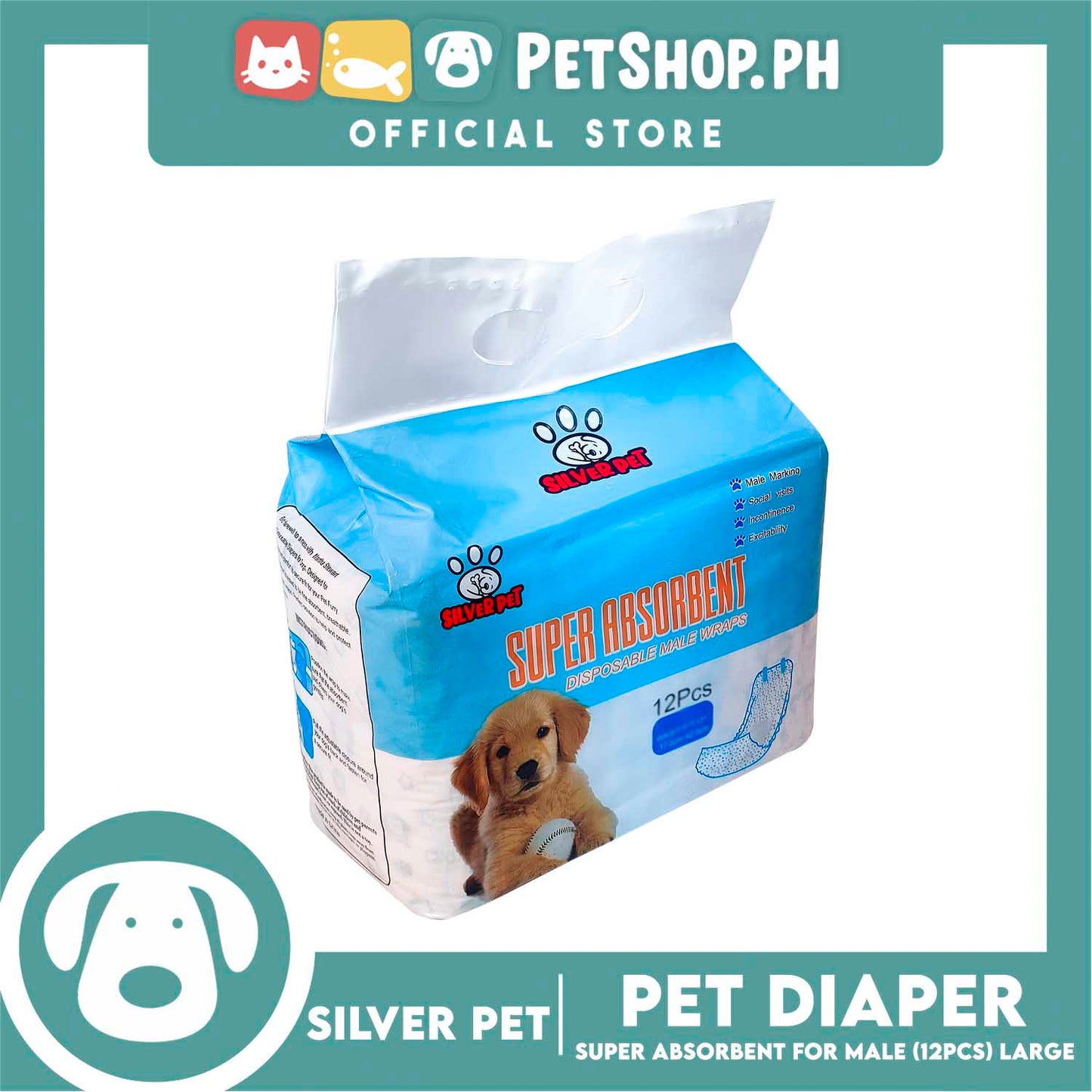 12pcs Silver Pet Super Absorbent Disposable Male Dog Wrap/ Diaper Large